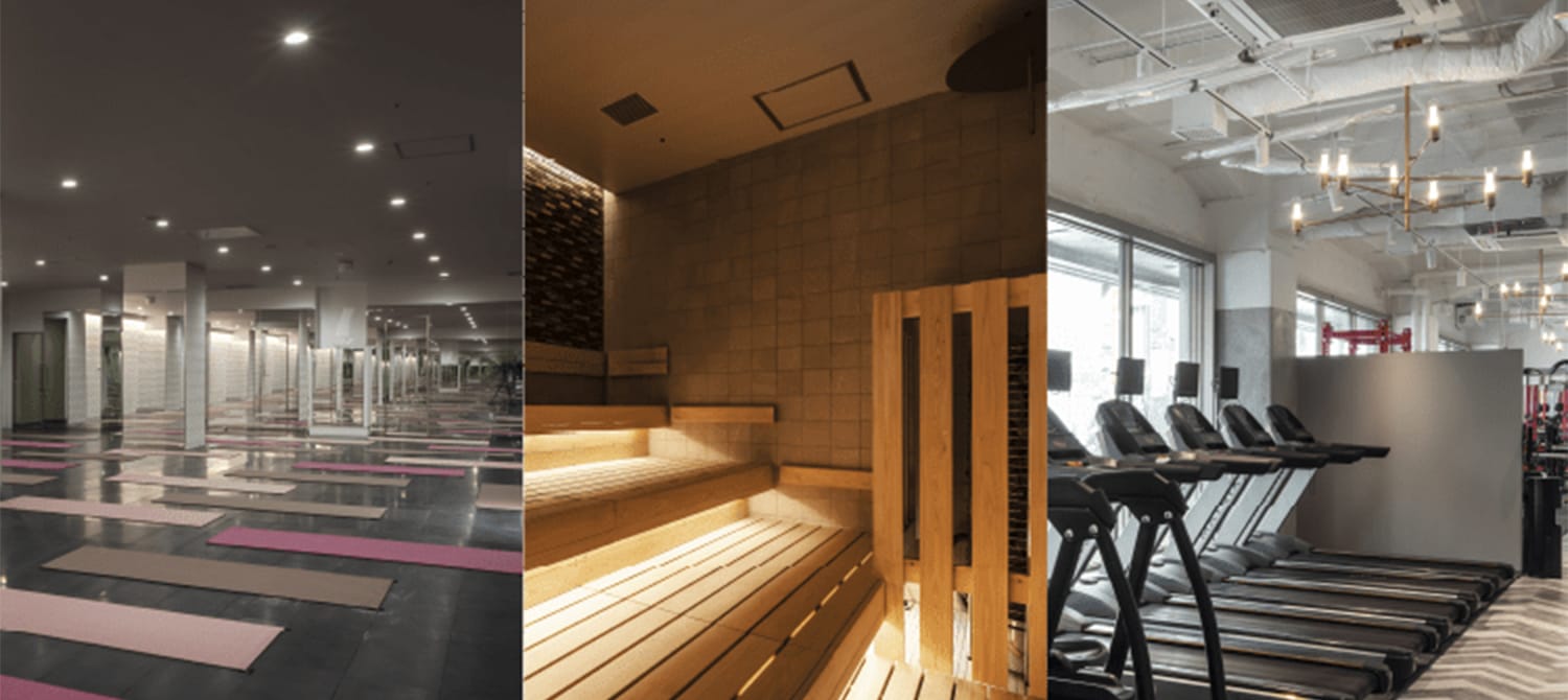 ホットヨガ、サウナ、24時間ジム併設