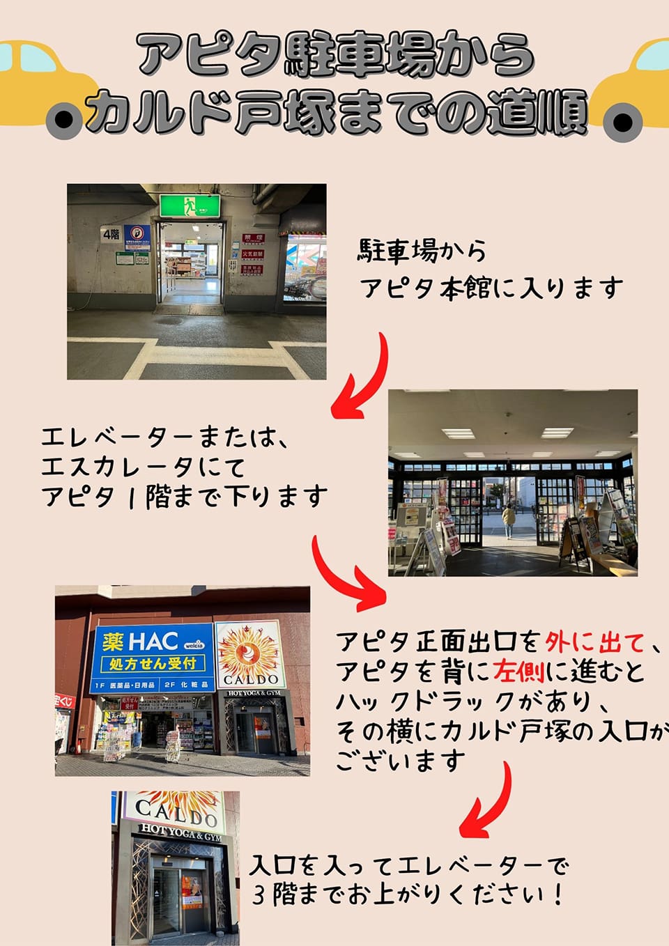 アピタ駐車場からカルド戸塚までの道順